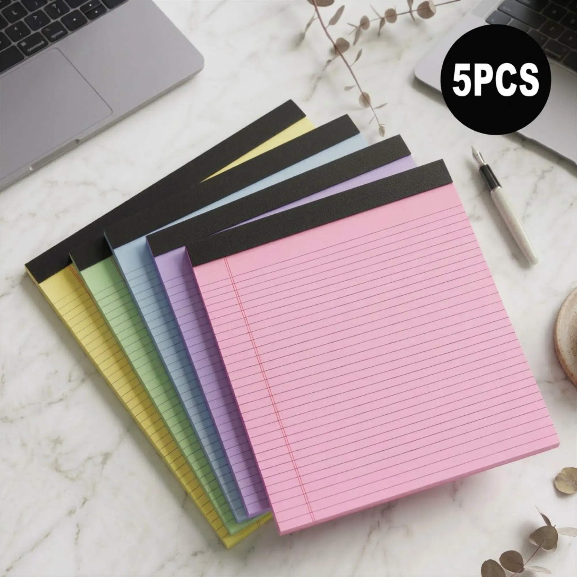 5 Pack Wide Legal Pads , 11\" x 9.5\" Landscape Set Of Pink Purple Blue Green Yellow College Ruled Note Pad Narrow Ruled 30 Sheets per Notepad Perforated Writing Paper Thick Backboard Horizontal Pads of Paper