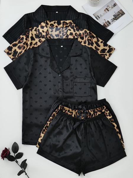 Women's Pyjama Set, Comfort PJ Set for Homewear, Short Sleeve Button Shirt & Elastic Waist Shorts, Women's Sleepwear for Summer, Loungewear, Pajama Set