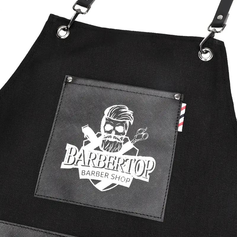 [Barber Apron] One Durable and Practical Barber Apron - Anti-Static Synthetic Synthetic Leather, Available in Two Colors with Adjustable Straps, Multiple Pockets for Hairdressing Tools Gift Black