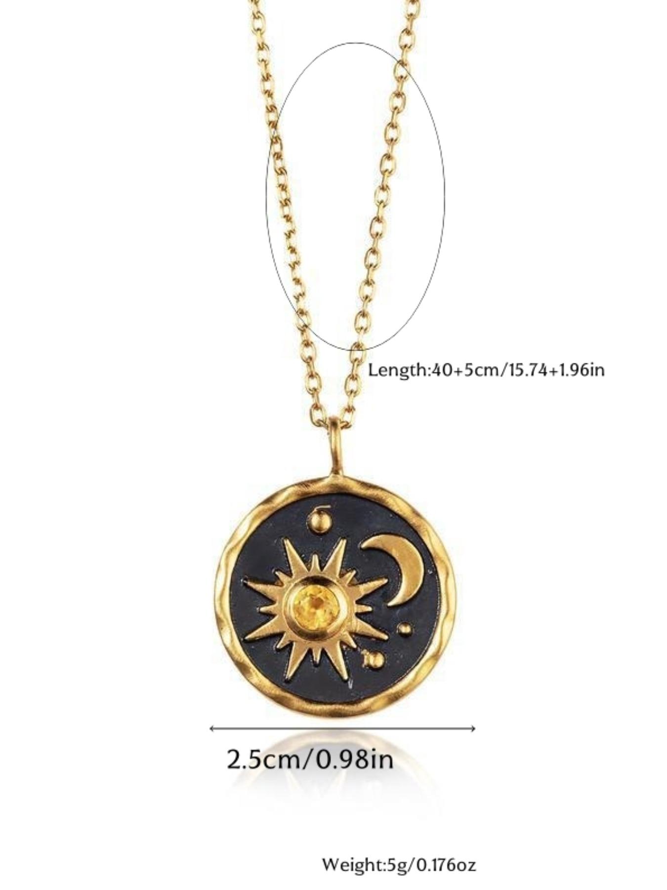 Vintage Silver Color Sun Moon Zircon Necklace for Women, Punk Style Stainless Steel Chain, All Seasons Fashion Jewelry Gift