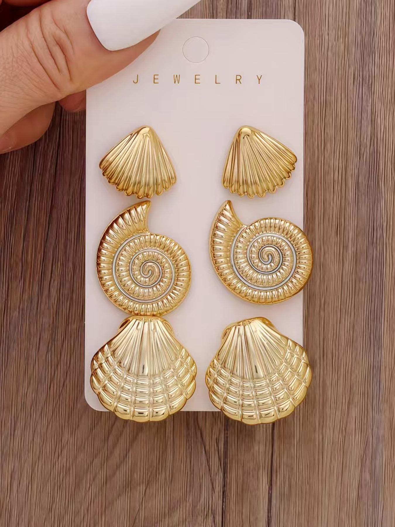 Summer Ocean Elements Fashion Earrings Set, Elegant Geometric Shapes, Perfect for All Seasons, Versatile Jewelry