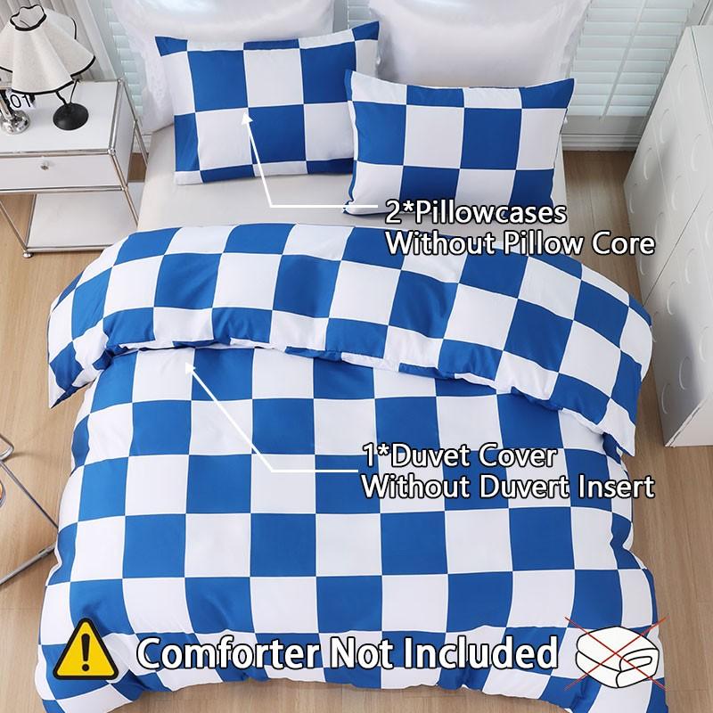 Modern minimalist blue & white plaid geometric bedding set, 3-piece set includes 1 duvet cover and 2 pillowcases, without inserts.Easy to remove, durable, perfect for bedroom decoration, soft and comfortable.
