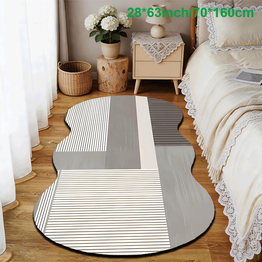 2D Flat velvet irregular shape carpet with gray and white geometric patchwork line pattern, machine washable and non-slip design, suitable for bedrooms/rooms, all seasons of spring, summer, autumn and winter, as well as Valentine's Day, Christmas and Than