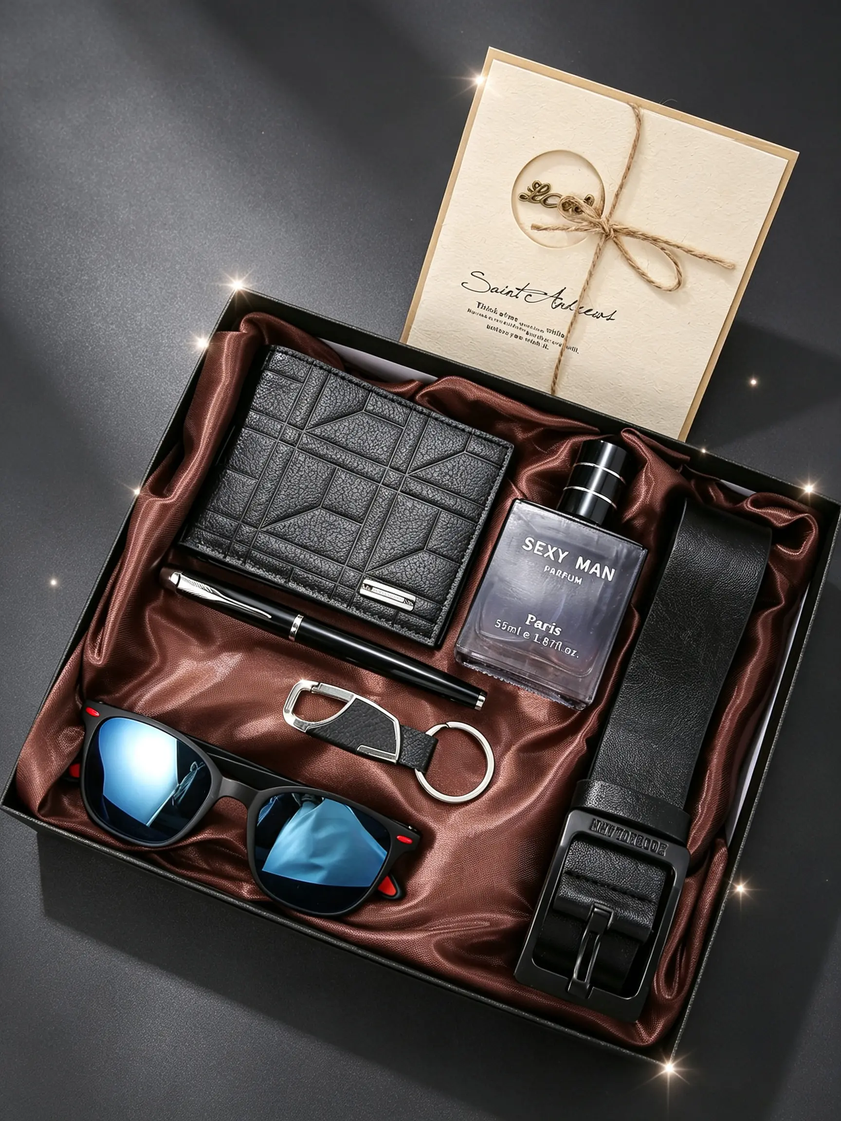 7pcs Men's Luxury Gift Set, PU Leather Belt Wallet, Perfume, Sunglasses, Keychain, Pen, Perfect Birthday, Father's Day, Christmas Gift