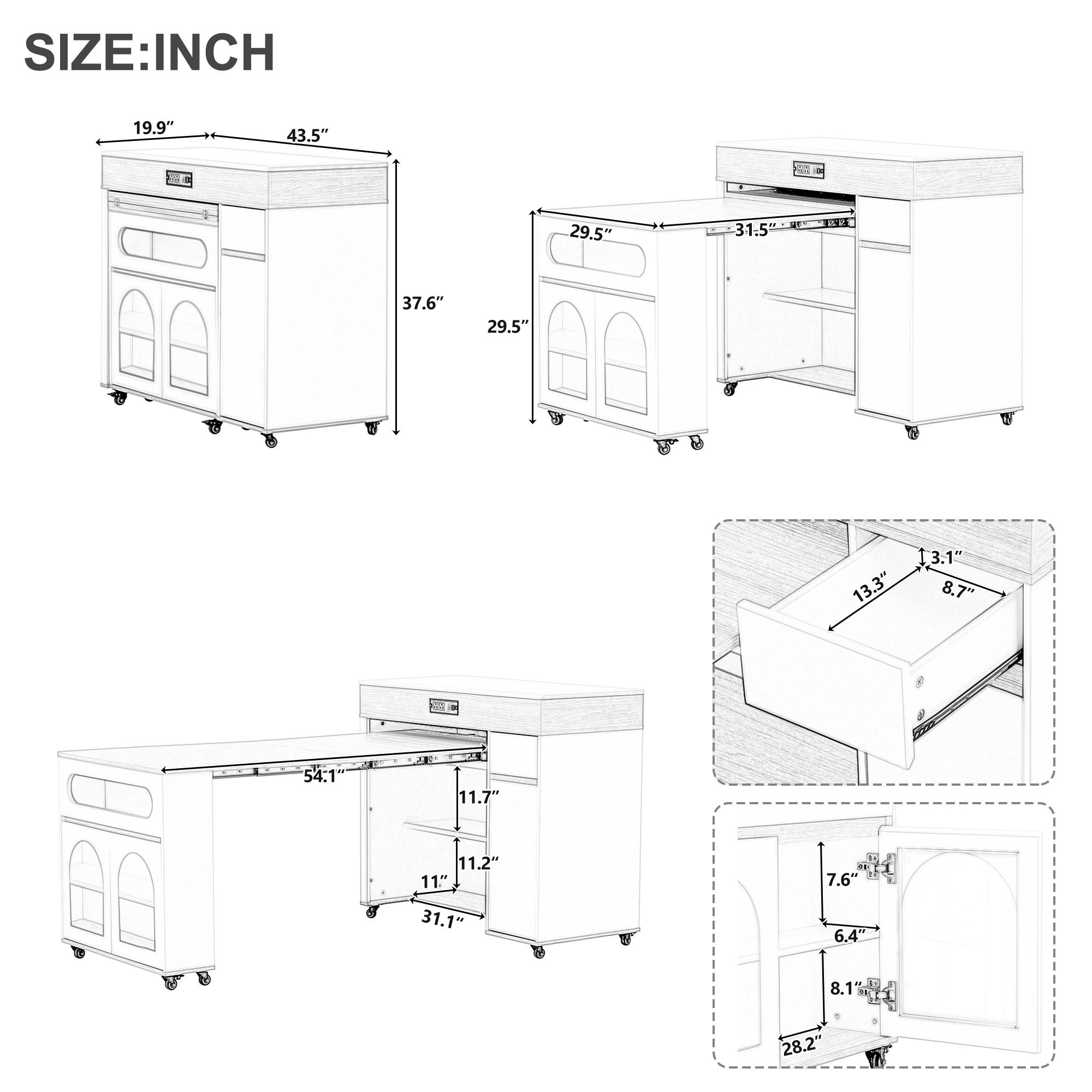 TREXM Extendable Dining Table with Extra-Long Folding Top Rolling Kitchen Island with Drawers Power Outlet Brake Lock Storage Cabinet for Kitchen Dining Room Walnut Creamy White Combo Item TREXM Extendable Dining Table with Extra-Long Folding Top Rolling Kitchen Island with Drawers Power Outlet Brake Lock Storage Cabinet for Kitchen Dining Room Walnut Creamy White Combo Item