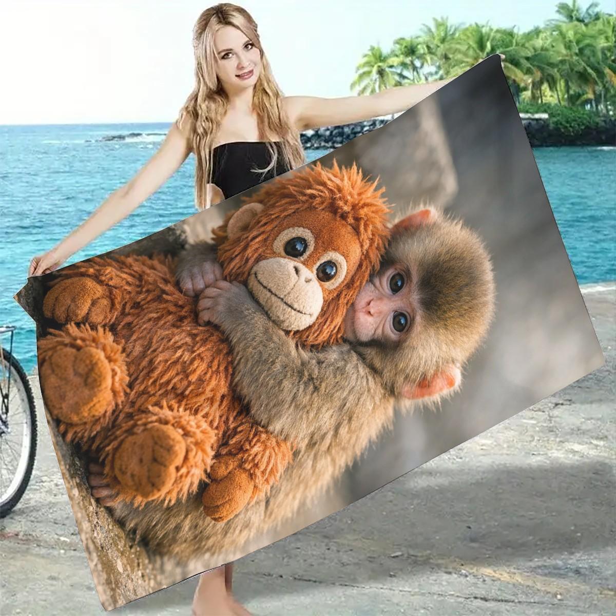 Small Monkey Beach Towel, Summer Home Decor, Perfect for Travel, Yoga, Camping, Swimming, Vacation Essential Gift, Pool Towel Camp