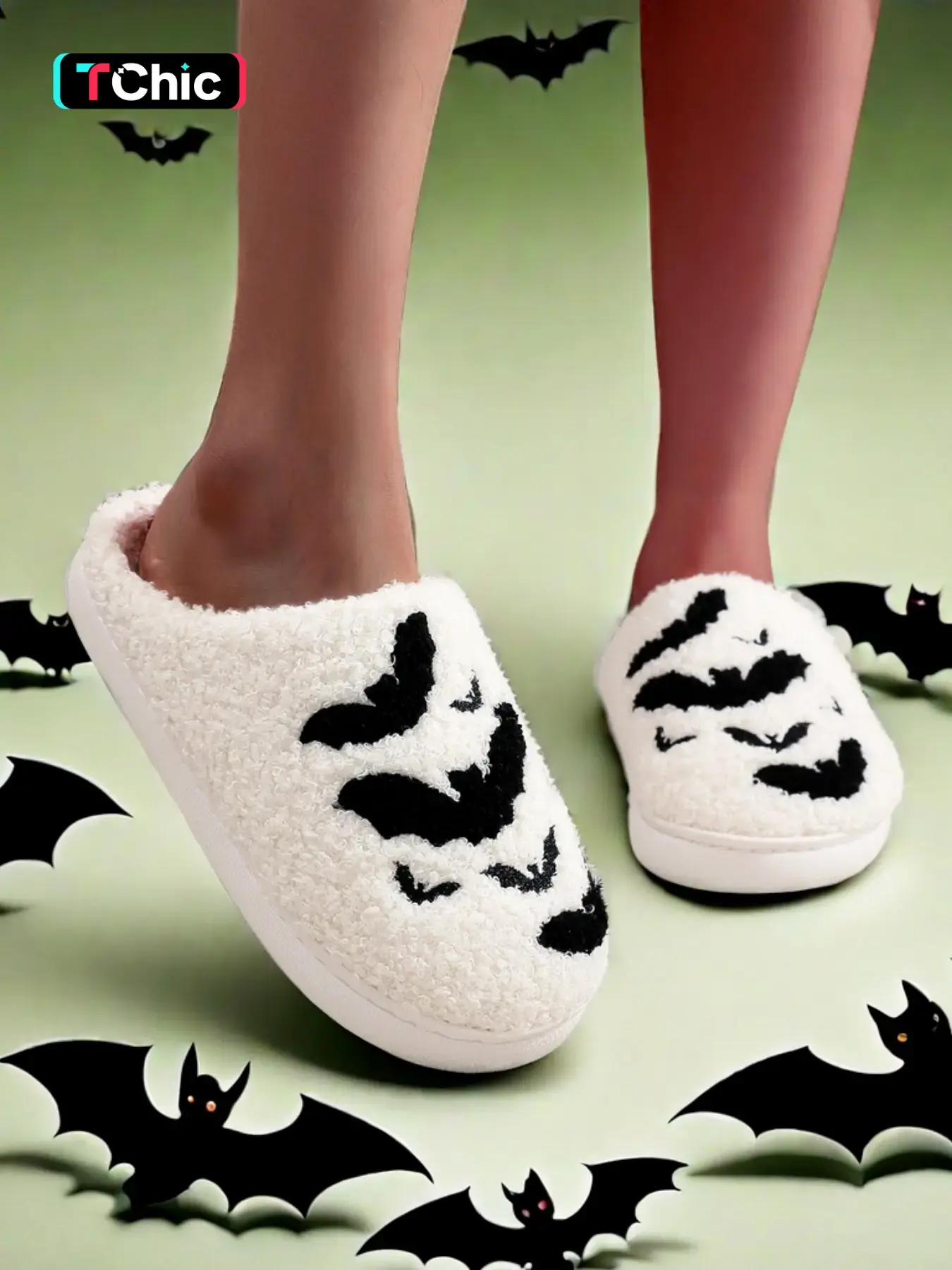 Bat Pattern Embroidered Halloween Slippers, Comfortable Indoor Home Shoes House Slippers for Men & Women, Fall Winter Christmas Gift Ideas, Footwear