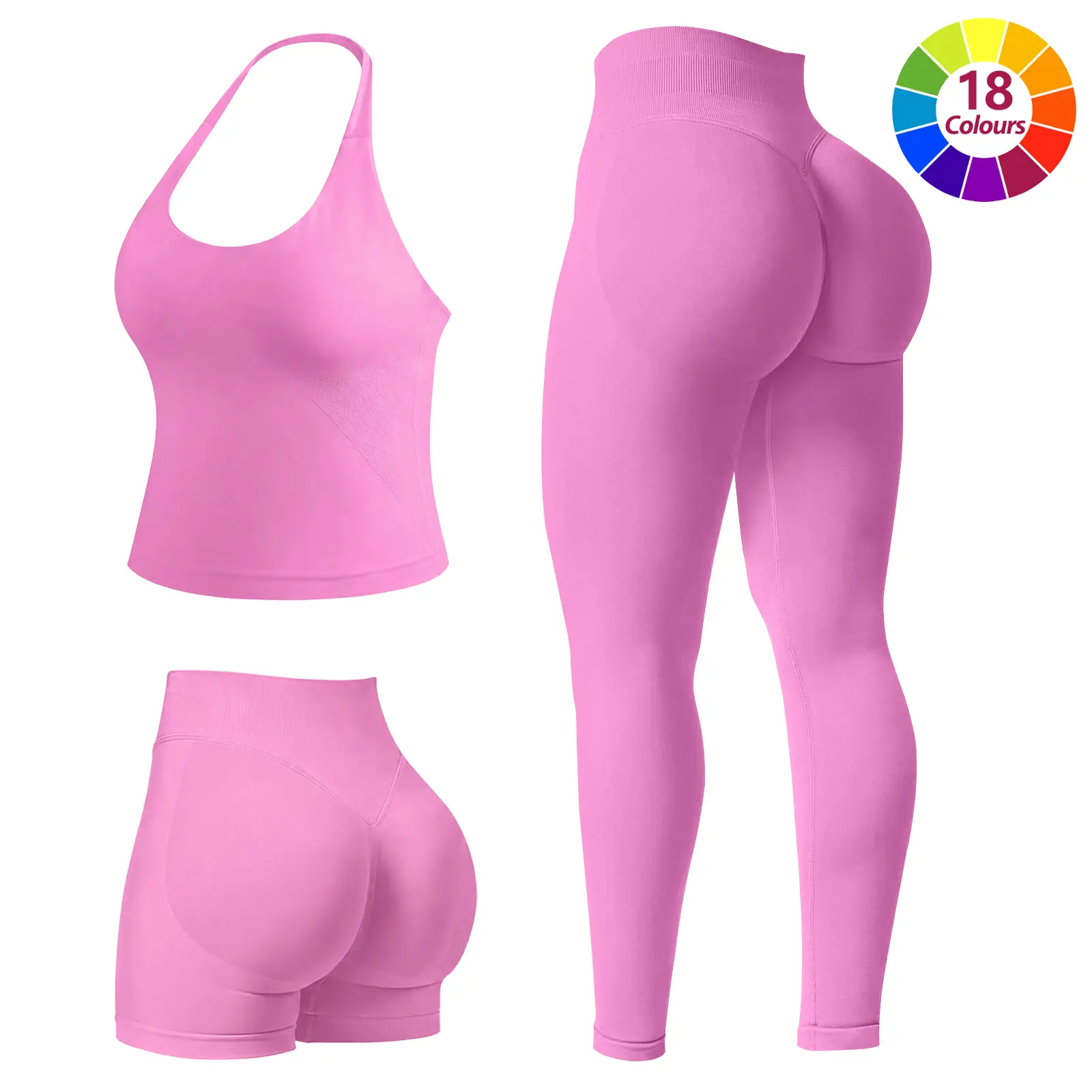 JGS1996 Two-Piece Set Women's Solid Color Halter Top & High Waist Shorts Sports Set Sporty Comfy Breathable Quick Drying Outfits for Yoga Gym Work Running Ladies Sportswear for Summer Workout Gym Clothing High Waisted Yoga
