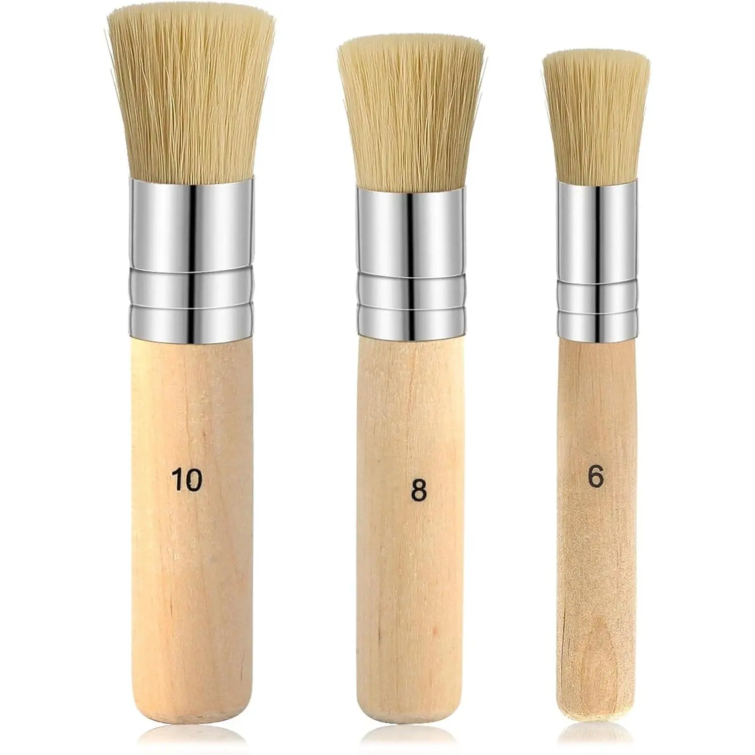 Wooden Stencil Brush for Painting, 3PCS Paint Brushes, Natural Bristle For Acrylic Oil Watercolor Painting Project DIY Crafts, 3 Sizes