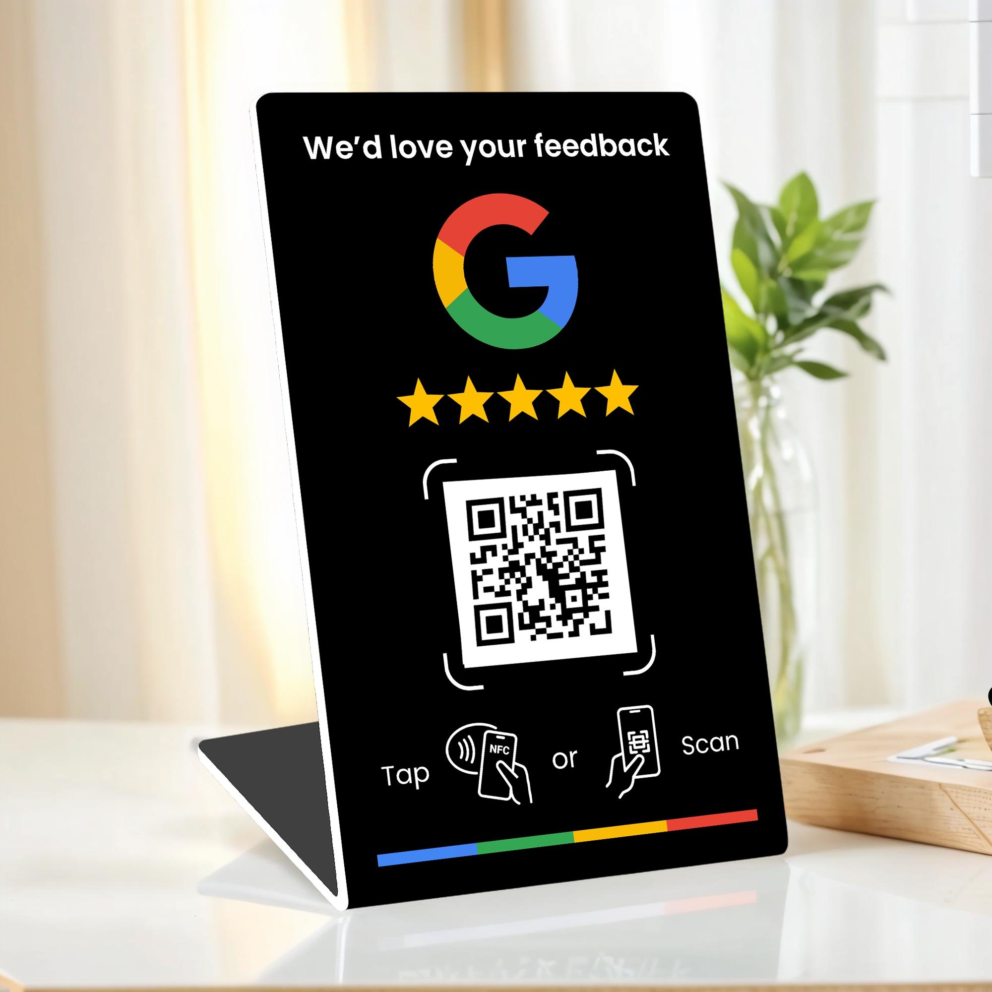 Review Business Stand for Google, NFC Tap & Dynamic QR Code, Easy Setup with Review Link Management, No APP Required, Review Us On Google , Review Sign,five-star rating  for  NFC Rating Card Stand, Flexible Design, Office Desk Accessories