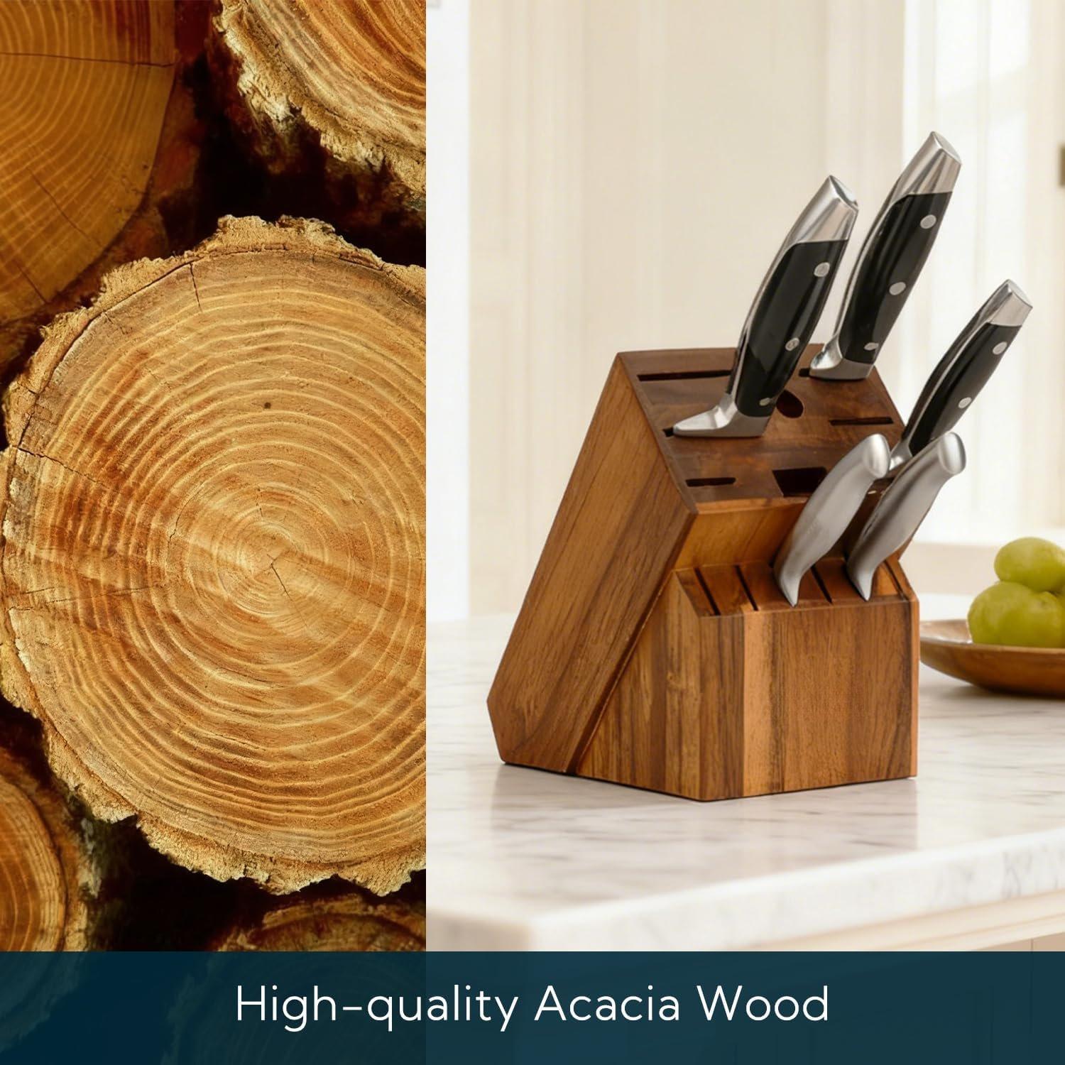 14 Slot Acacia   Block without , Universal  Holder for Kitchen, Holding Multiple Types of , Countertop Butcher Block  Stand for Easy Kitchen Storage