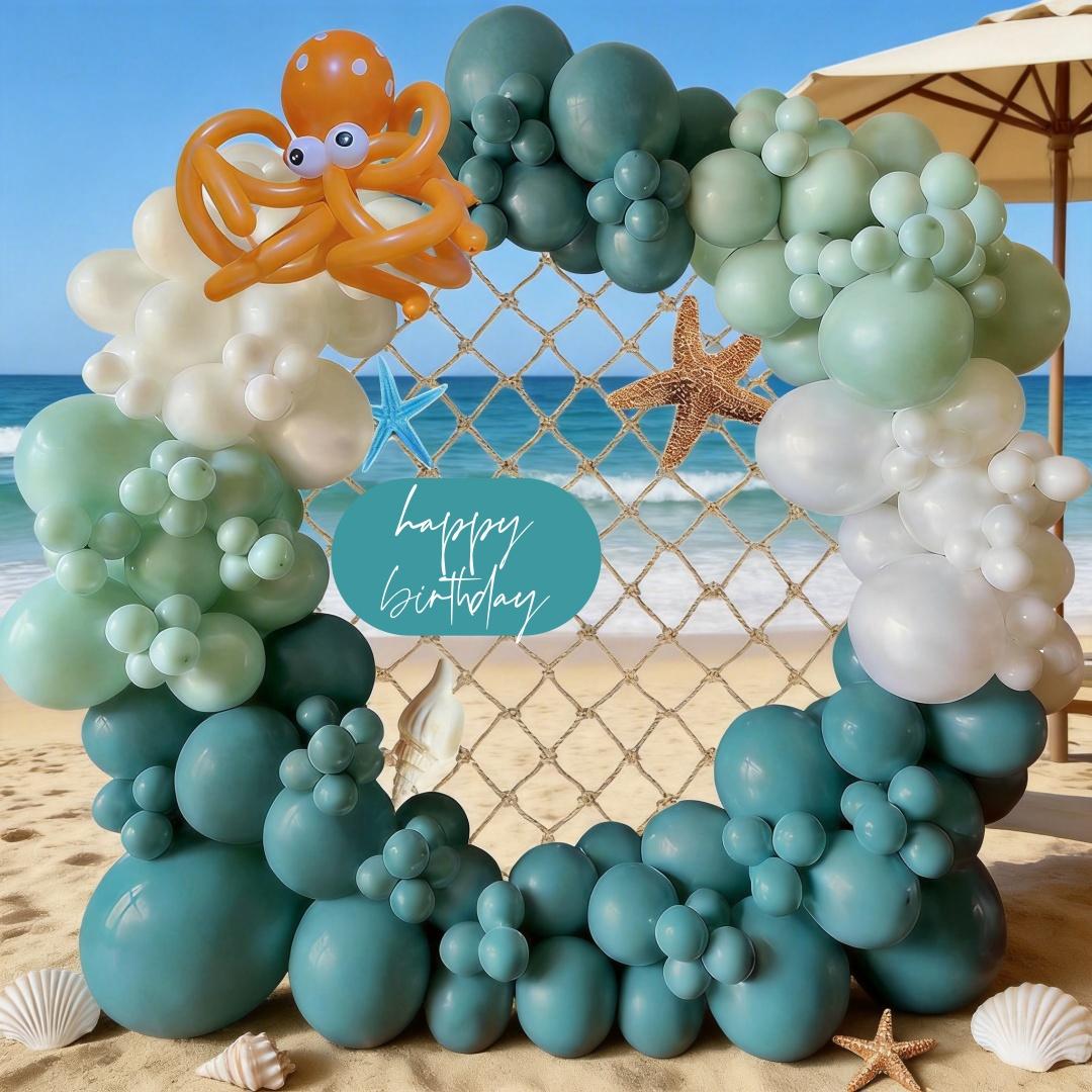 163pcs Vintage Ocean Theme Balloon Arch Set, Blue Balloons, Perfect for Kids Birthday Party, Summer Beach Party, Pool Party Decor
