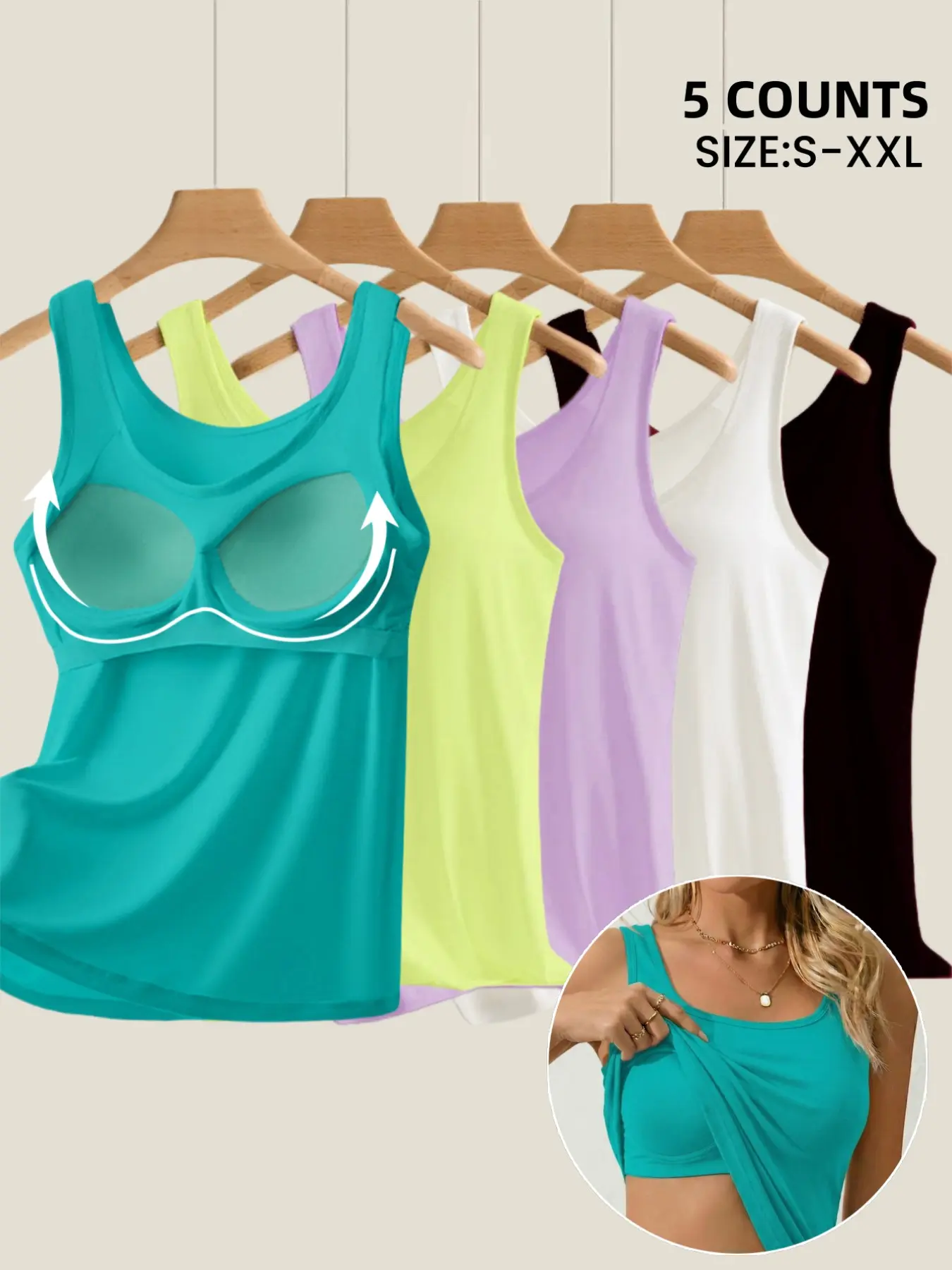 Women's Soft Breathable Sporty Vest with Padded Bra, Outdoor Yoga Top, Casual Athletic Wear, All-Season Fitted Backless Design