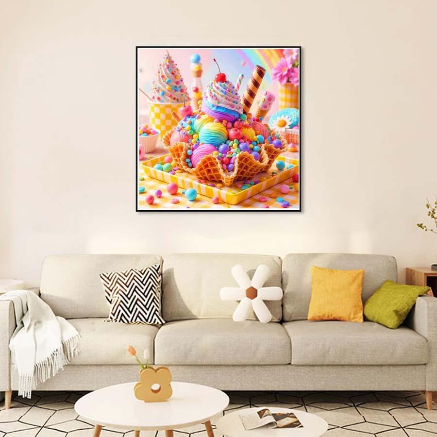 1 set of DIY diamond painting kit, 5D diamond art set, DIY decoration rainbow dessert, ice cream, cherry diamond painting kit full round drill, mosaic, diamond art, DIY art home decoration, suitable for Christmas.
