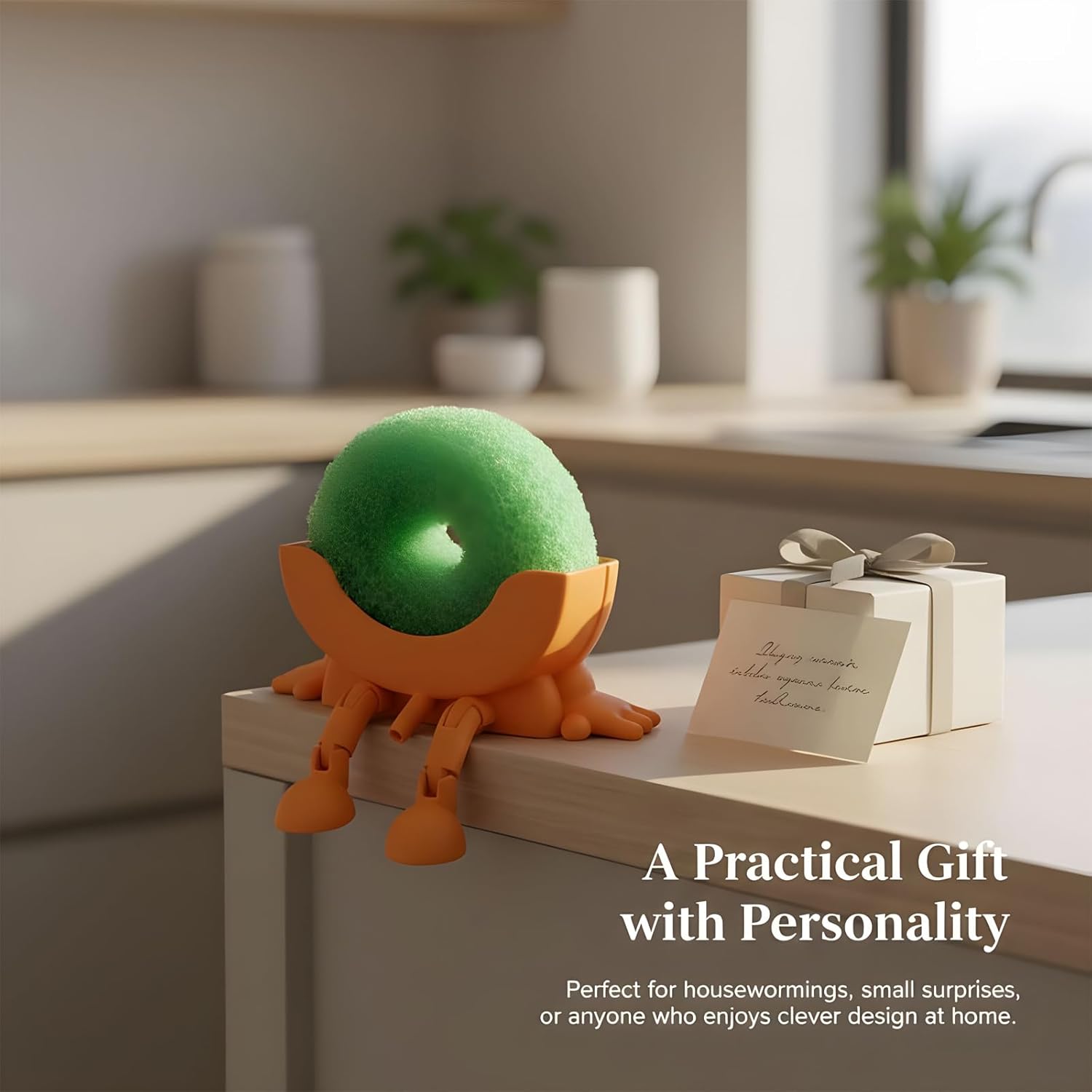 3D Printed Sponge Holder for Scrub Daddy Cute Smiley Sponge Holder with Drainage Funny Sponges Stand for Kitchen Sink Accessories Organizer Storage Utility Declutter Gadgets