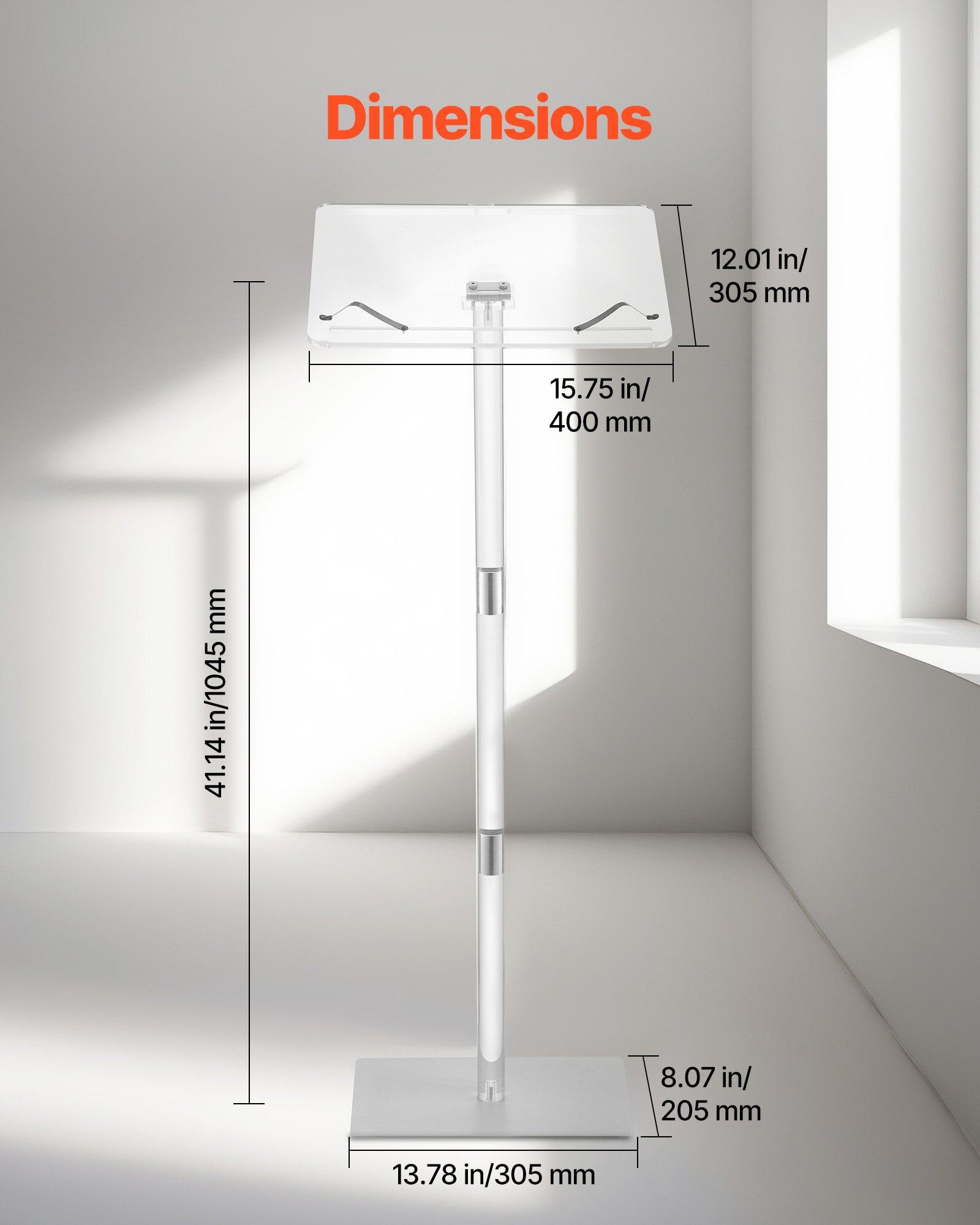 VEVOR Podium Stand, 43-Inch Acrylic Lectern, Portable Laptop Desk with Wide Reading Surface, Book Clips, Adjustable Angle, Floor-Standing, for Classroom, Wedding, Conference, Lecture and Concert VEVOR Podium Stand, 43-Inch Acrylic Lectern, Portable Laptop Desk with Wide Reading Surface, Book Clips, Adjustable Angle, Floor-Standing, for Classroom, Wedding, Conference, Lecture and Concert