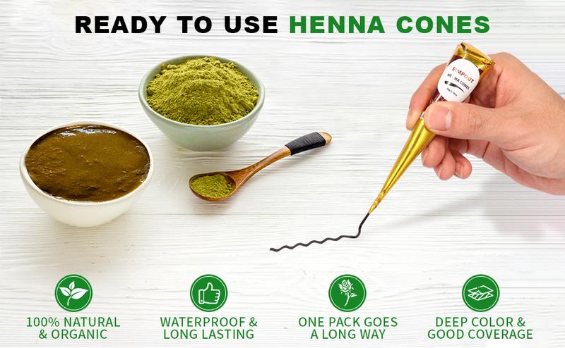 (Pack of 6) 30g-100% Fresh Natural Henna Cones |  Original Henna Blend  | Plant Based Temporary Tattoos |Two Colour Choose | Makeup Cosmetic