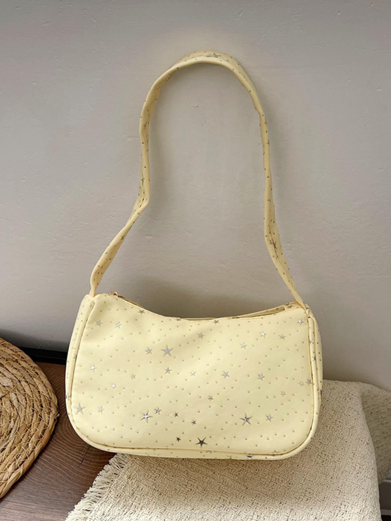 Single Shoulder Bag with Star Pattern Decoration, Simple Casual Style, Versatile and Fashionable, Pure Color Design, Perfect for Daily Use