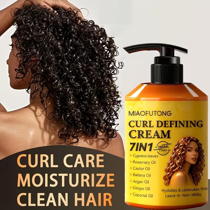 Curl Cream with 7-in-1 Hair Oil - Infused with Biota Essence, Rosemary Oil, Castor Oil, Babassu Oil, Argan Oil, Ginger Oil & Coconut Oil. Deep Moisture, Radiant Shine, Long-Lasting Voluminous Style. Perfect for Waves