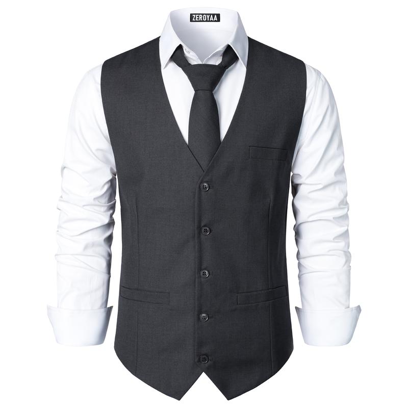 ZEROYAA Men's Hipster Urban Design 3 Pockets Business Formal Dress Vest for Suit Tuxedo