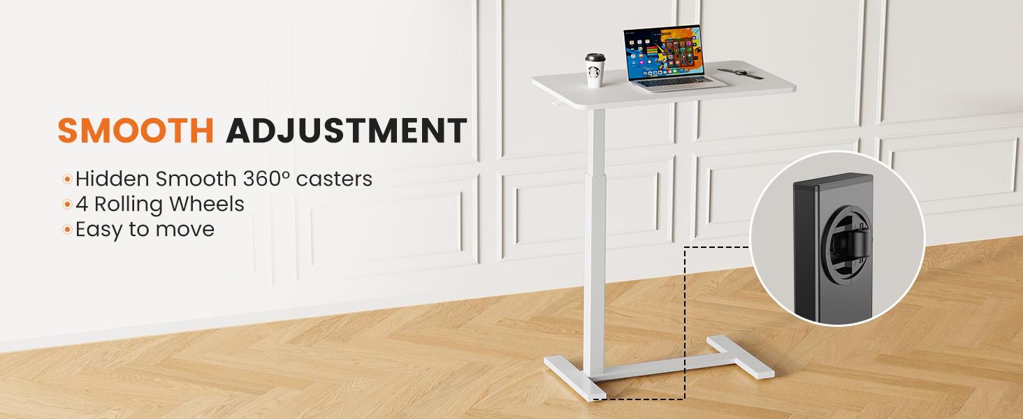 Rolling Overbed Table,Adjustable Bedside Desk with Wheels,Mobile Laptop Table for Working Studying Eating at Home or Bedside