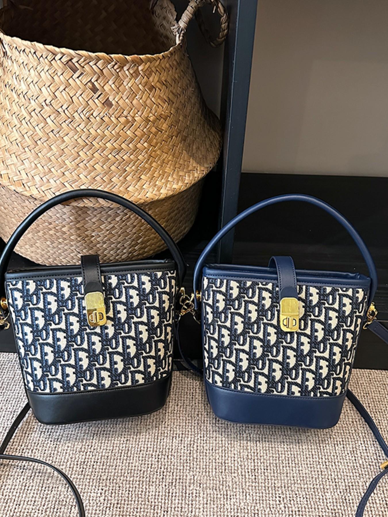 Elegant Embroidered Handbag, Canvas Bag, Versatile Bucket Bag, Compact Shoulder Crossbody, Perfect for Daily Commute & Shopping, Stylish Minimalist Design