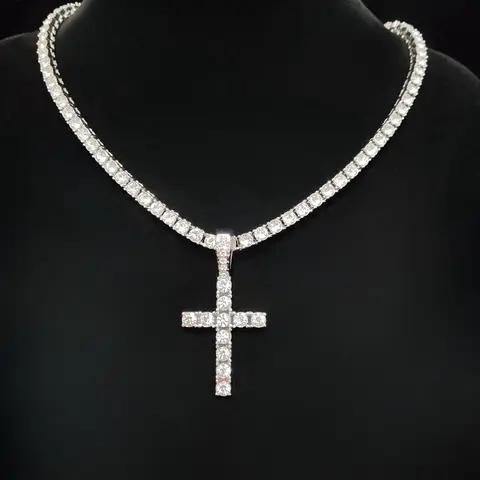 Rhinestone Cross Pendant Necklace for Men & Women, Couple Things, Necklace, Jewelry for Party, Accessories As Gift for Boyfriend & Girlfriend, Cuban Necklace, Rhinestone Decorated Necklace