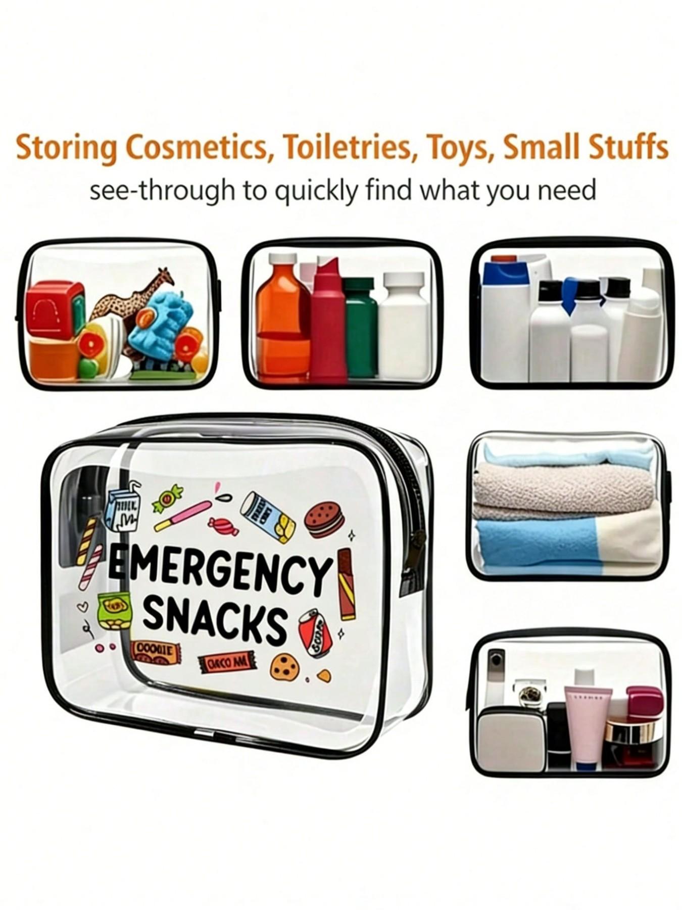 New Emergency Snack PVC Makeup Bag, Waterproof Travel Cosmetic Case, Fun Strawberry Donut Design, Lightweight Foldable, Zipper Closure