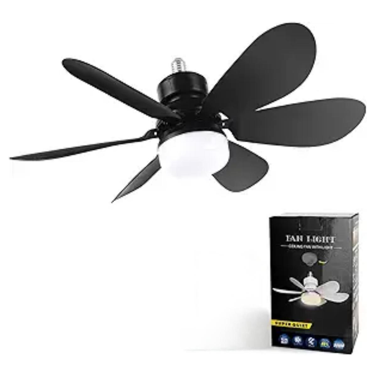 Portable Small Ceiling Fan Lamp with Remote Control, Adjustable Light Bulb, Suitable for Bedroom Kitchen Living Room, 20 Inch Screw Type