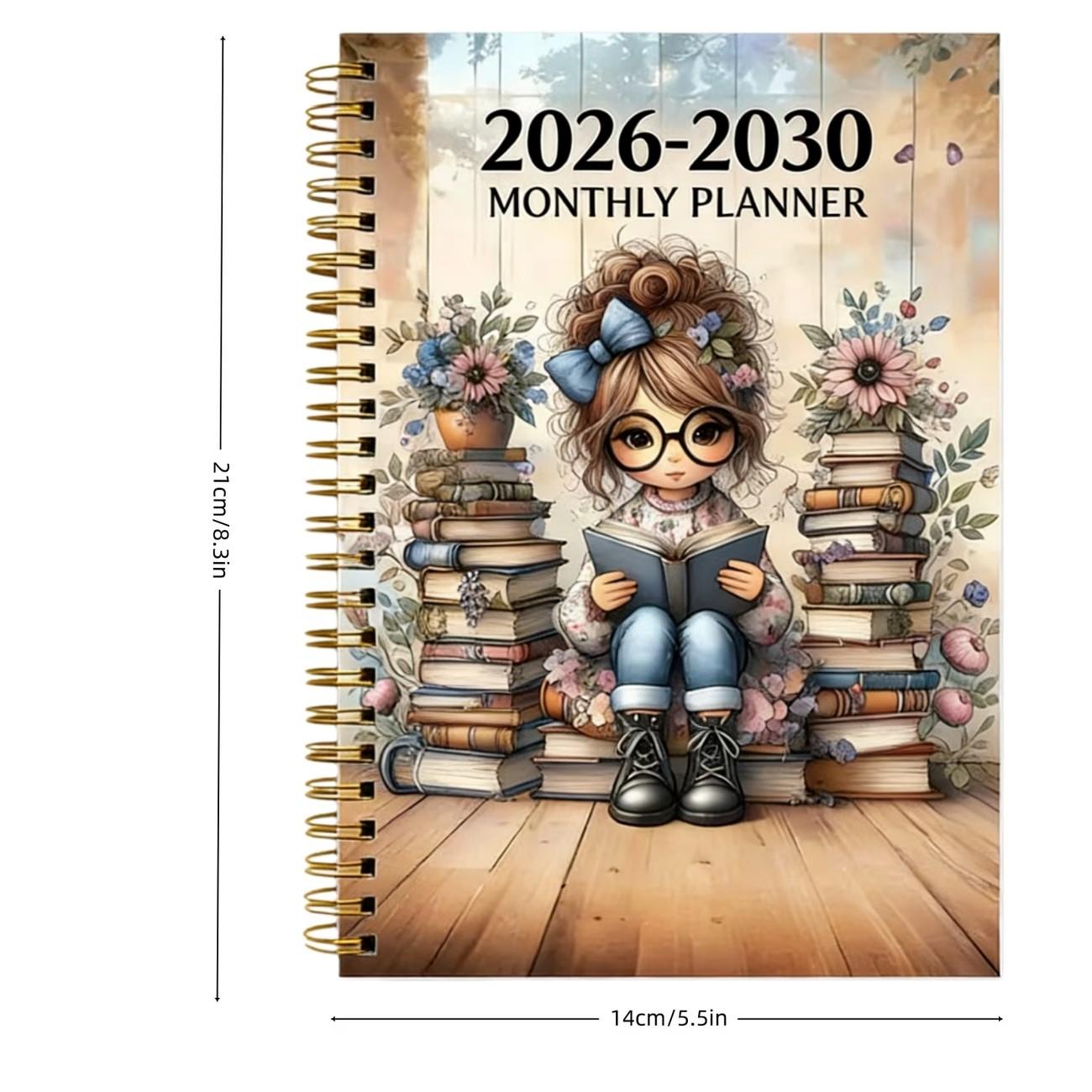 2026-2030 Monthly Planner Calendar, 5-Year Plan Book, Women Reading Lovers Cover Design, Annual Plan, Month Labels, 60 Months, 5.5x8.3 Inches