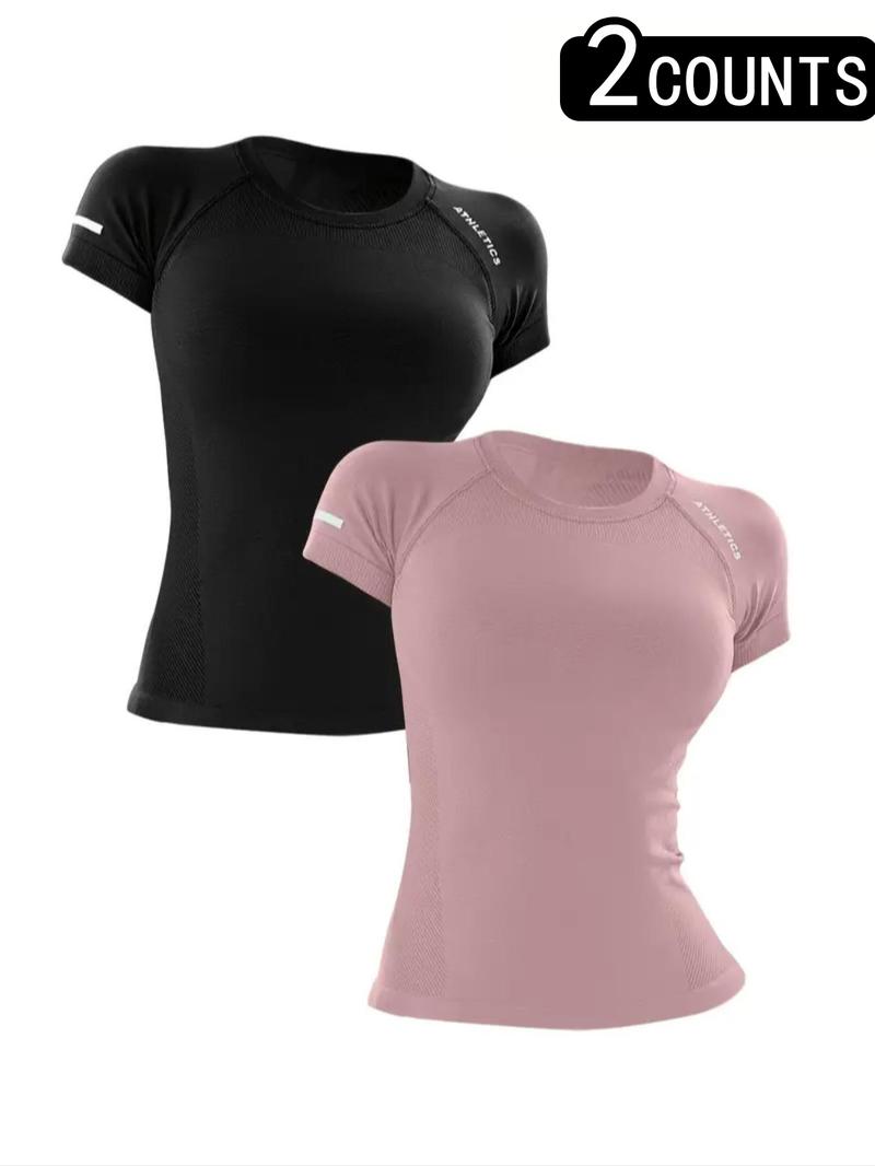 Sporty Women's Letter Print Raglan Sleeve Sports Tee, Breathable Round Neck Short Sleeve T-shirt for Yoga Gym Workout Running, Ladies Sportswear for All Seasons