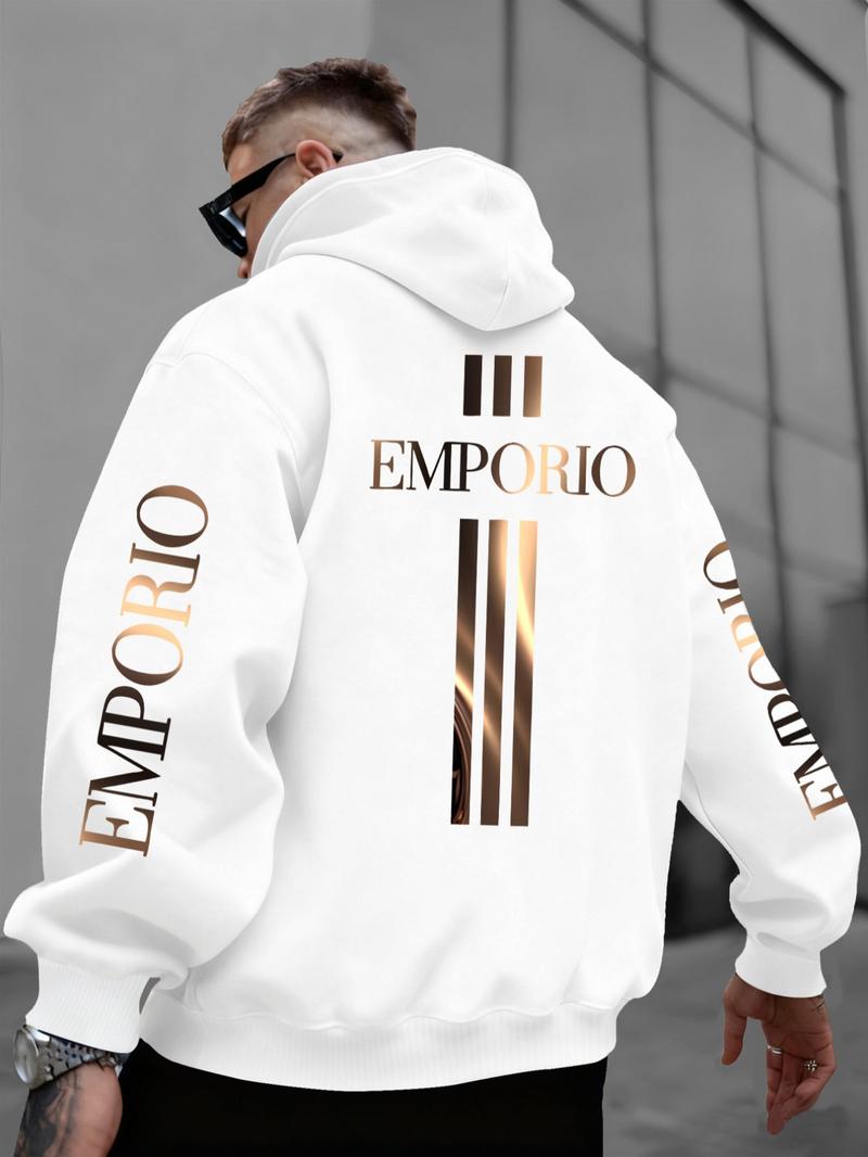 Emporio Gold Graphic Oversized Hoodie | White Streetwear Hoodie with Luxury Brand-Inspired Print | Trendy Outfit for Fashion & Streetwear Enthusiasts | Comfortable & Stylish