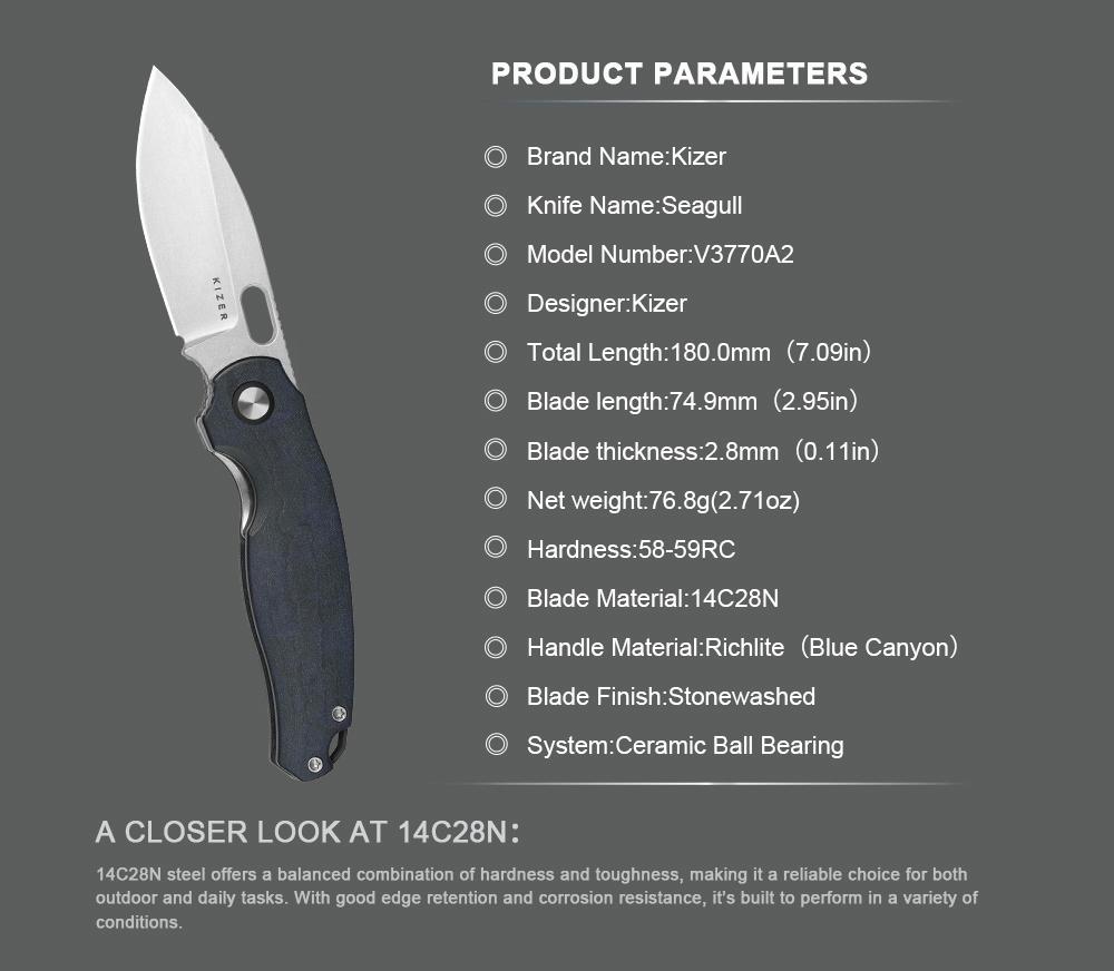 Kizer Seagull 14C28N Micarta V3770A1 automatic knife Blade edc  men