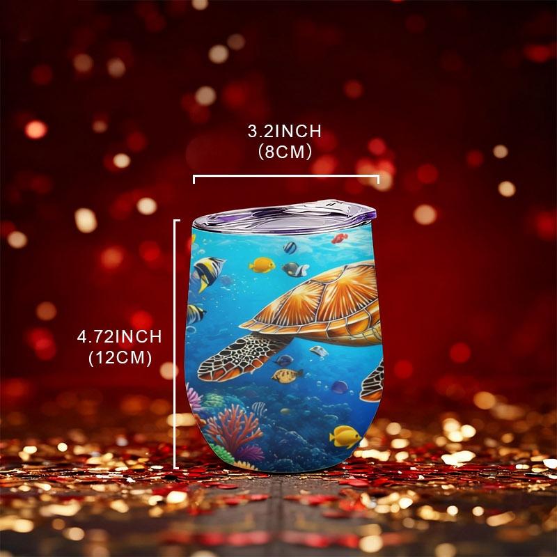 12oz Digital Printed Insulated Tumbler, Marine Life Design (Sea Turtle & Colorful Fish), Leak - Proof & Heat - Retaining, For Daily Use/Office/Travel, Vivid Underwater Scene Print, Durable Stainless Steel