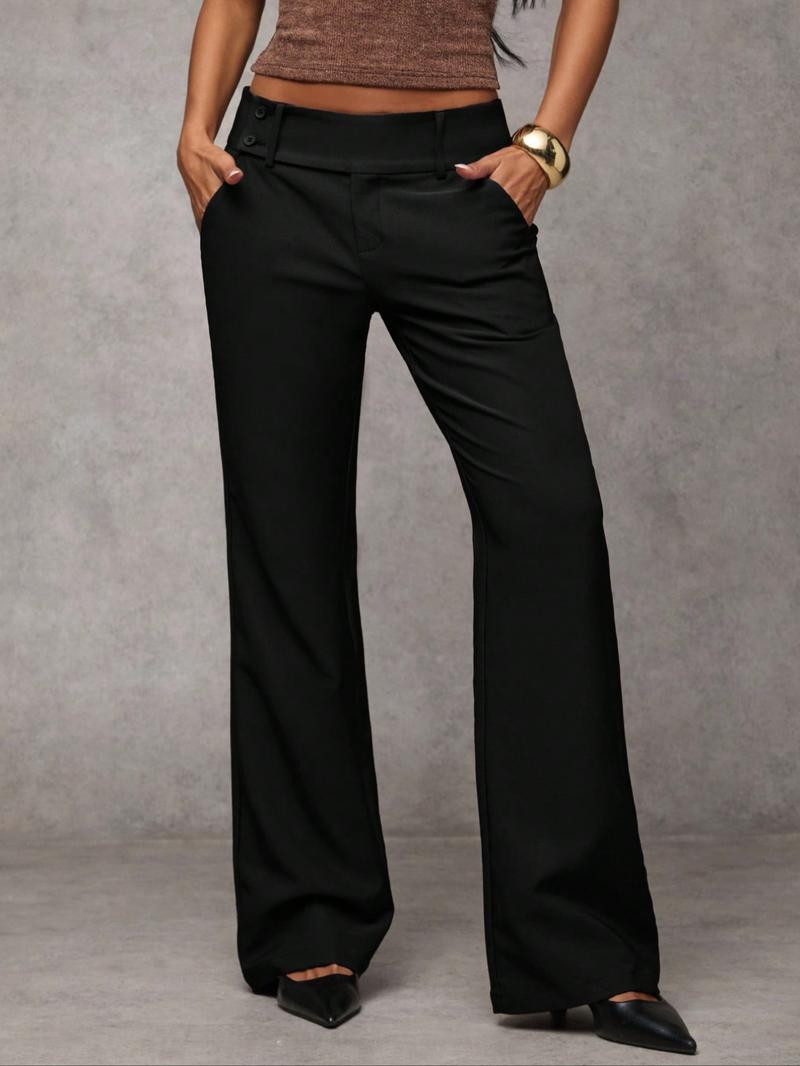 Women's Plain Pocket Elegant Casual Flare Pants, Business Casual Women's Clothing, All-Season Ladies' Apparel