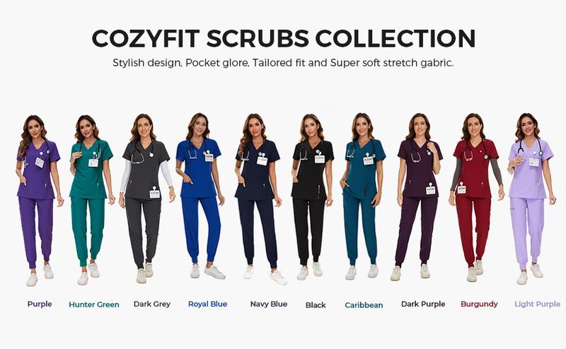 CozyFit Scrubs for Women Luna Vital Set - Clearance Limited Colors - Stretch V-Neck & Jogger Pants with 8 Pockets - Nurse Workwear