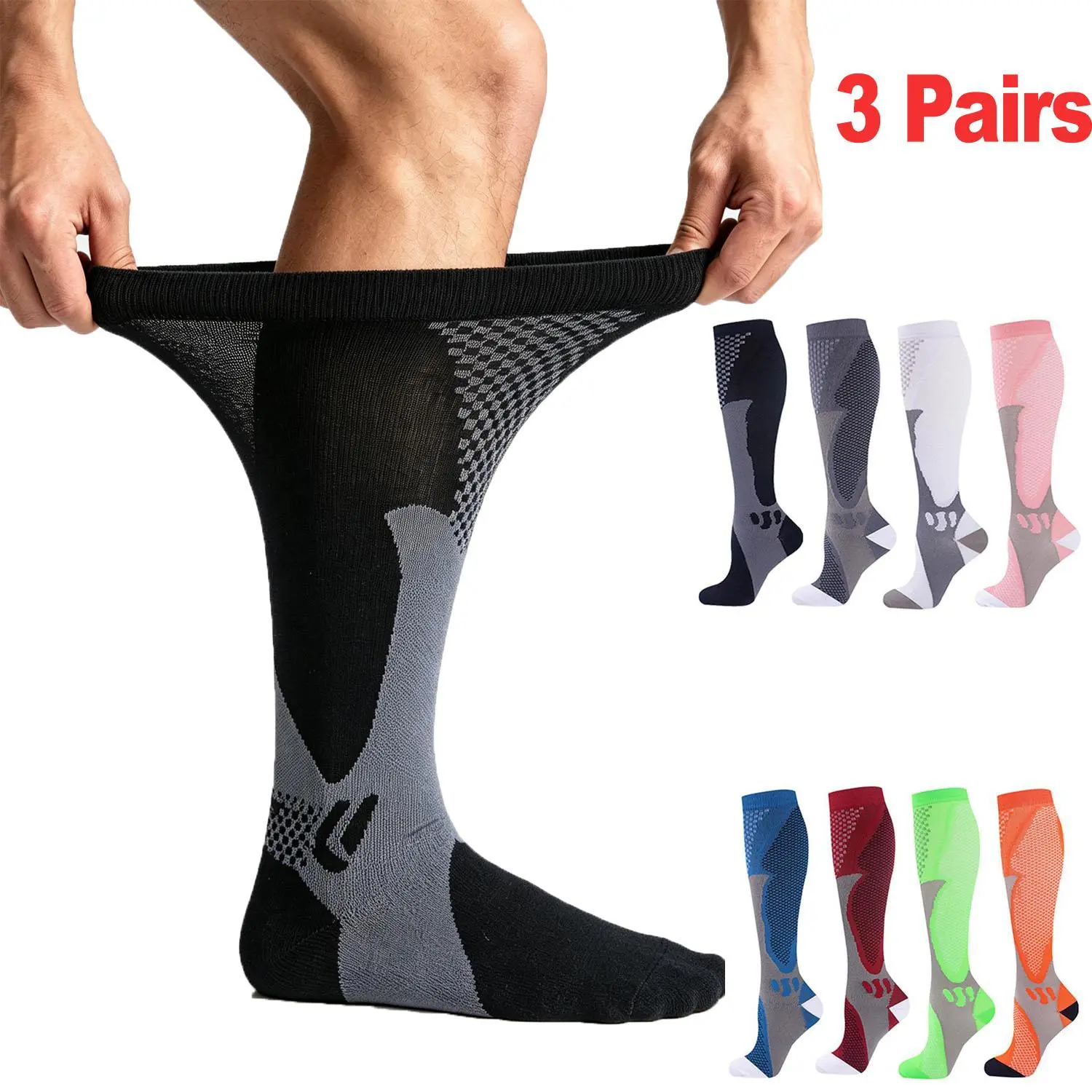 Unisex 3 Pairs Knee High Sport Compression Socks, 20-30mmHg Circulation Support, Breathable Anti-Slip for Athletic Running Cycling, Ideal Gift for Athletes