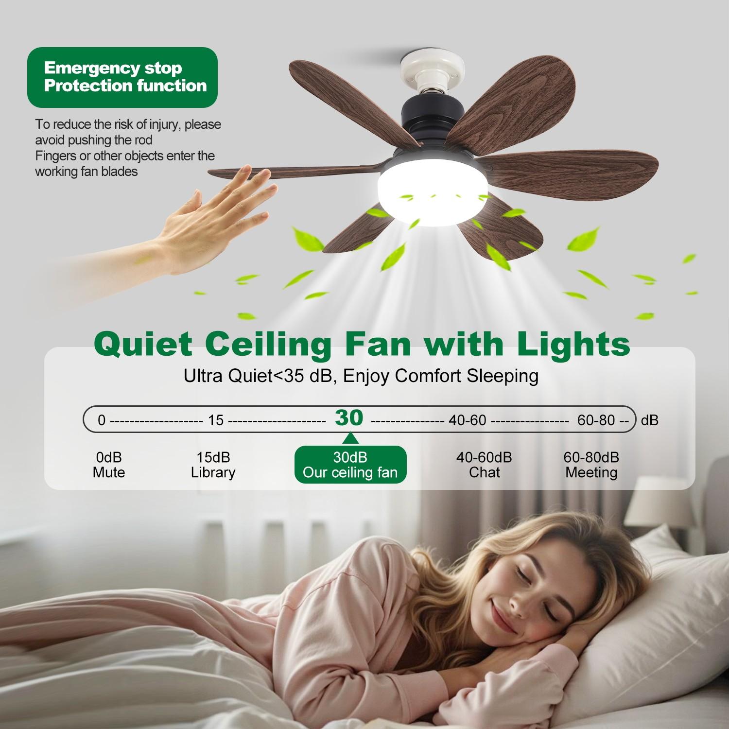 20.5 Inch Dimmable Fan Light Socket, E27 Screw Base, Remote Control Ceiling Fan Lamp Walnut Color, 3 Speeds, 3 Adjustable Colors