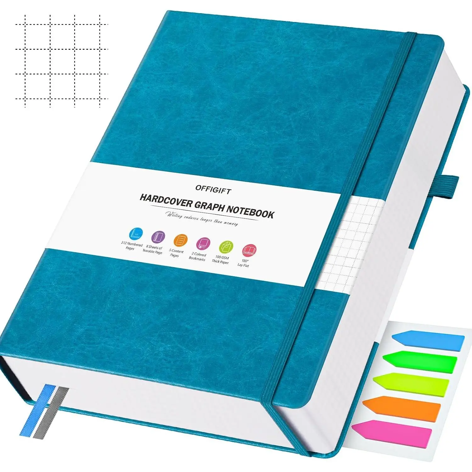 Graph Paper Notebook, 312 Numbered Pages, Squared Grid Leather Journal, A5