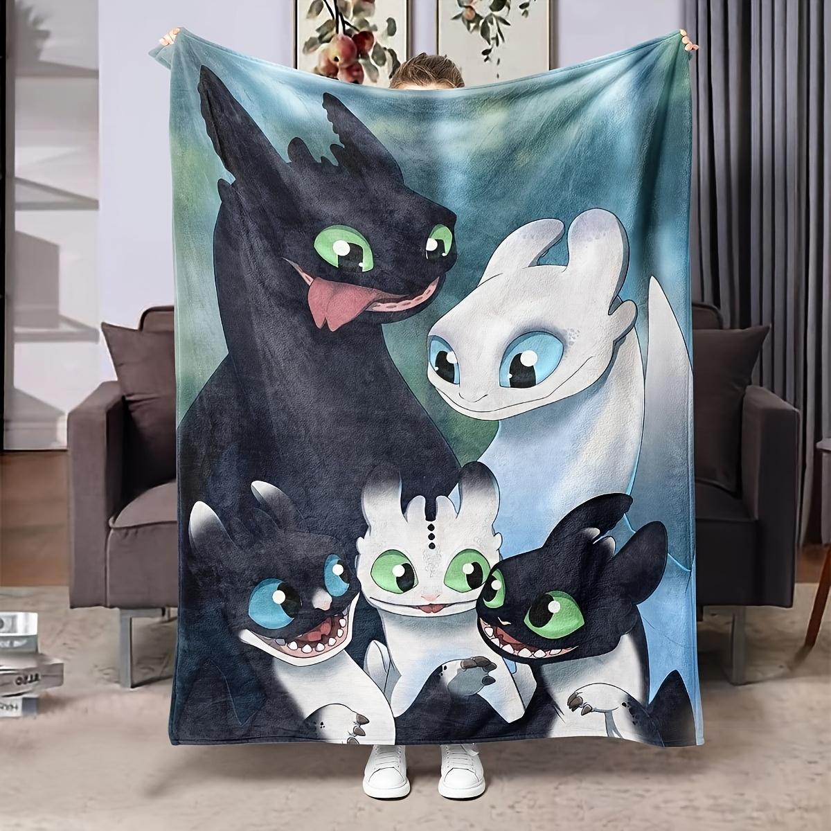 A cartoon Toothless print blanket, soft and comfortable for all seasons, multi-purpose for office, sofa or home supplies, a gift for anime fans