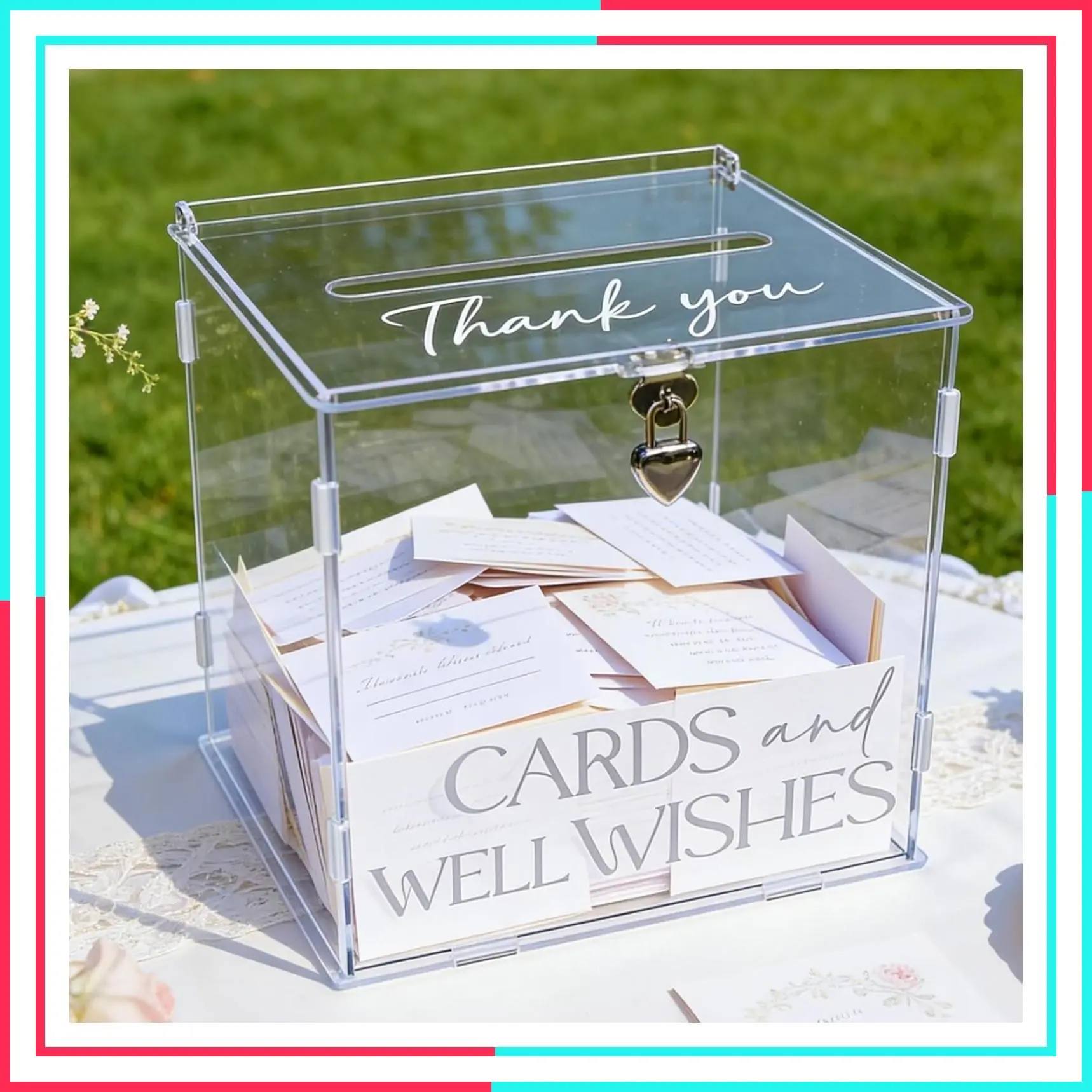Clear Acrylic Card Box with Lock and Slot, Transparent Wedding Card Box for Reception, DIY Money Envelope Gift Card Box for Party, Graduation, Birthday, Bridal Shower Table Decor