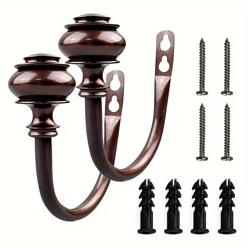 2pcs Decorative Curtain Holdbacks, Wall Mounted Drapery Tiebacks with Screws, Metal Hook and Plastic Finials, Elegant Home Décor Accessories