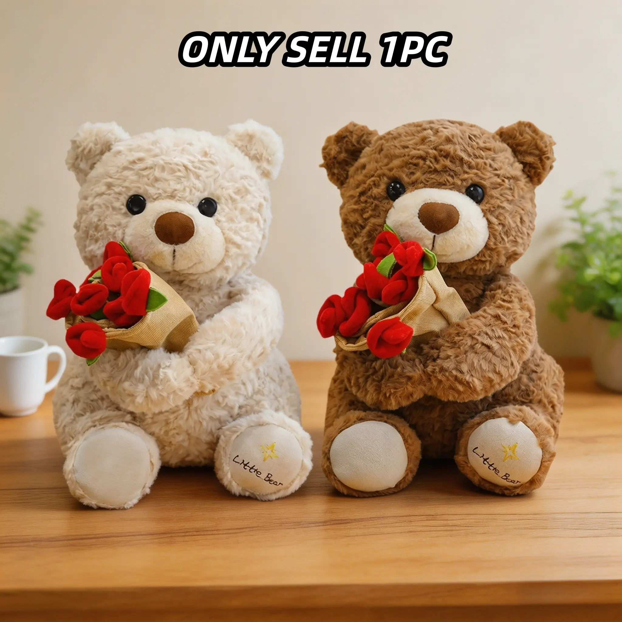 1PC Plush Teddy Bear with Bouquet, a heartwarming gift for girlfriends or good friends. It also serves as wonderful wedding decor, an ideal gift suitable for weddings, anniversaries, birthdays and romantic occasions.