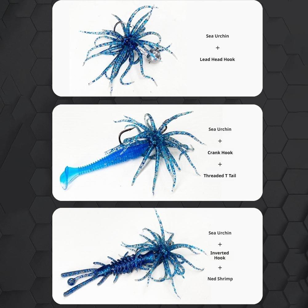 Lure Bait for Black Pits, Realistic Sea Urchin Soft Fishing Lures,  Floating TPR Swimbait with Reflective Stars, Soft Artificial Sea Urchin Lures for Shore, Trout, River, Lake, Saltwater, Slow Sinking & Floating Options for Drop Shot & Finesse Fishing
