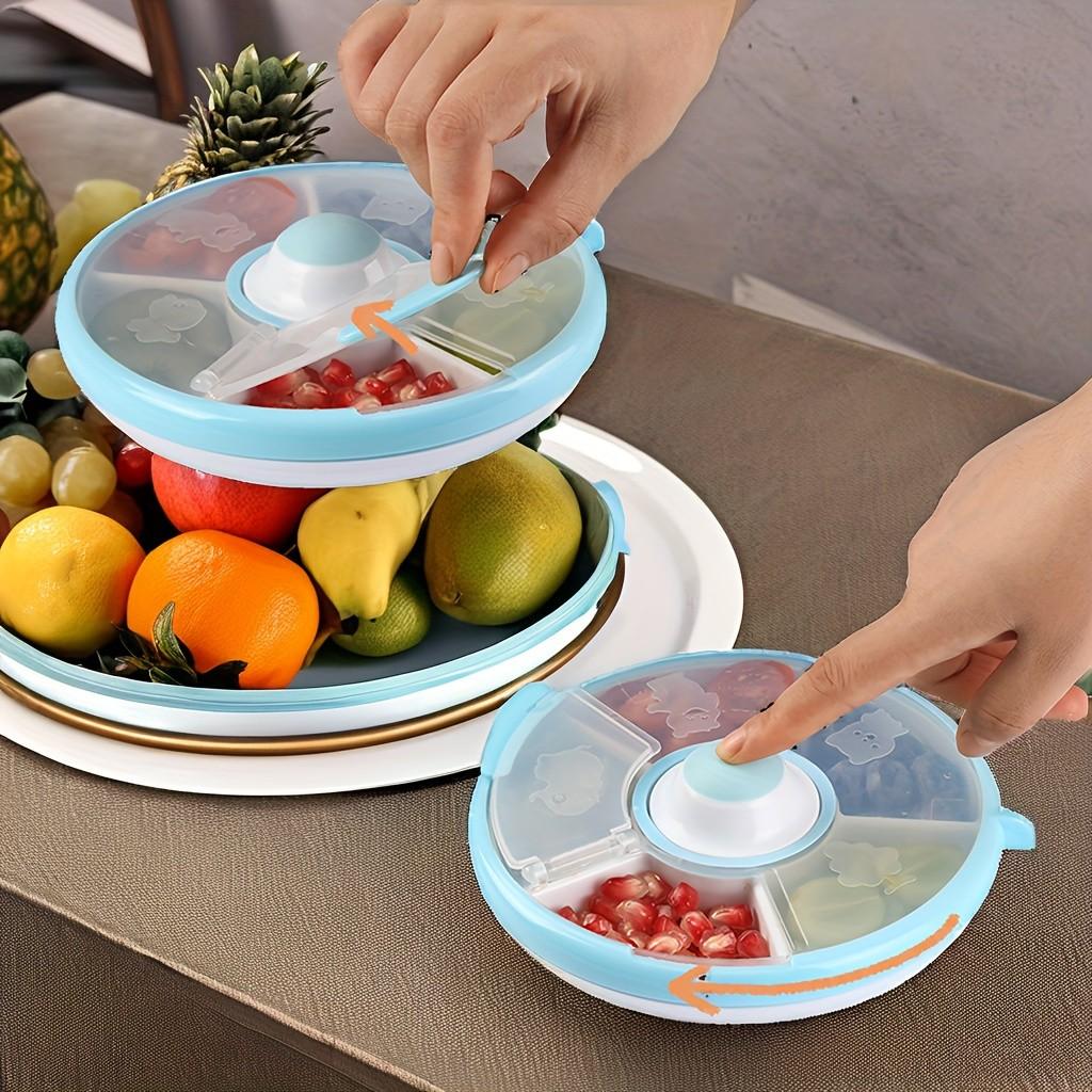 Portable Snack Rotating Fruit Tray, Snack Rotating Container with Lid, 5 Compartment Snack Storage Box, Convenient Food Organizer, Fruit Storage Containers