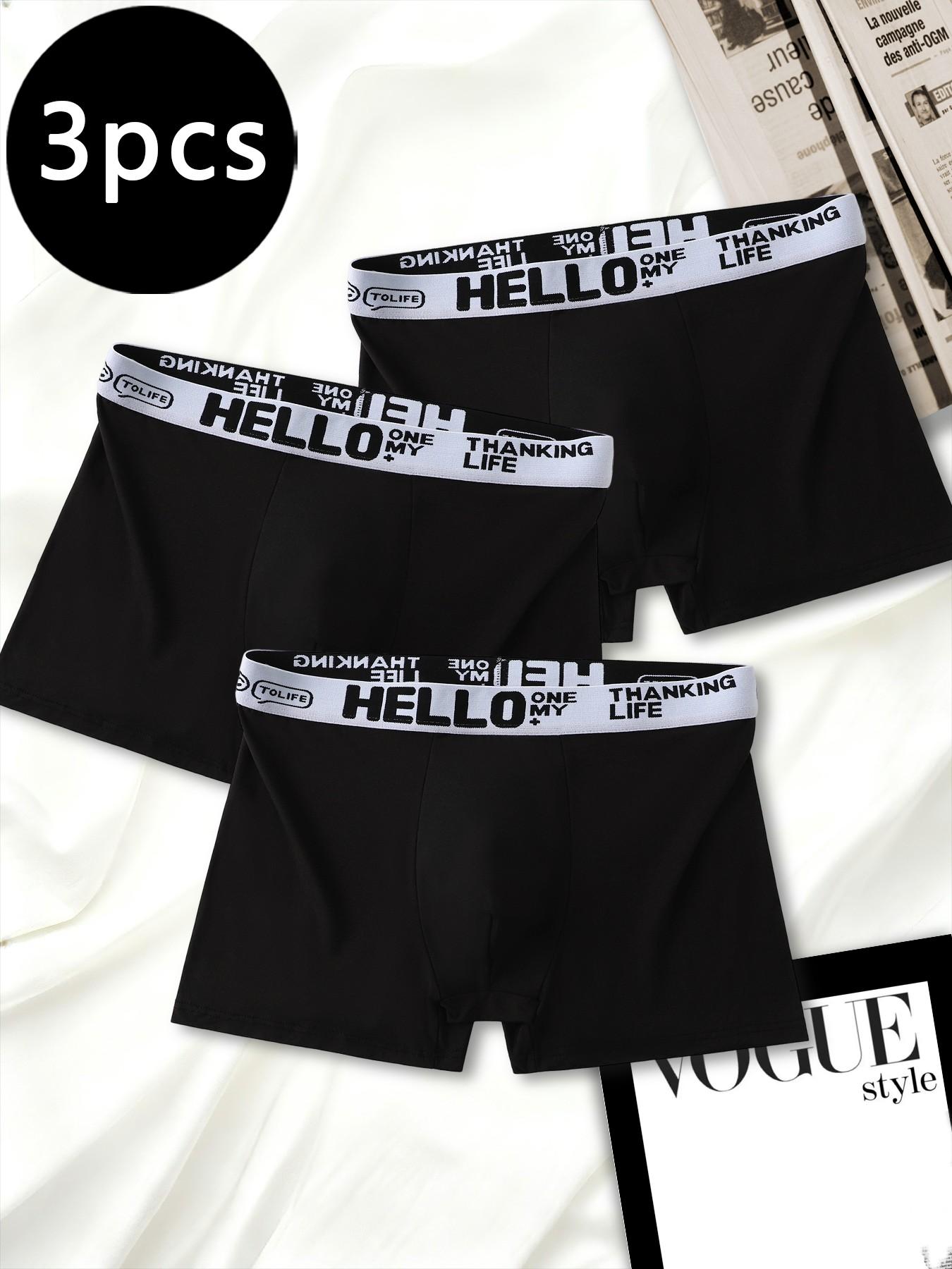 Black men's boxer briefs | HELLO printed waistband | soft and breathable underwear