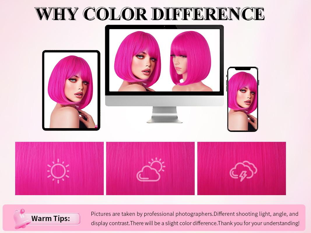 Fxmongyi Short Bob Wig with Bangs 10inch Bob Wig with Realistic Middle Part Synthetic Colorful Cosplay Daily Party Wig for Women