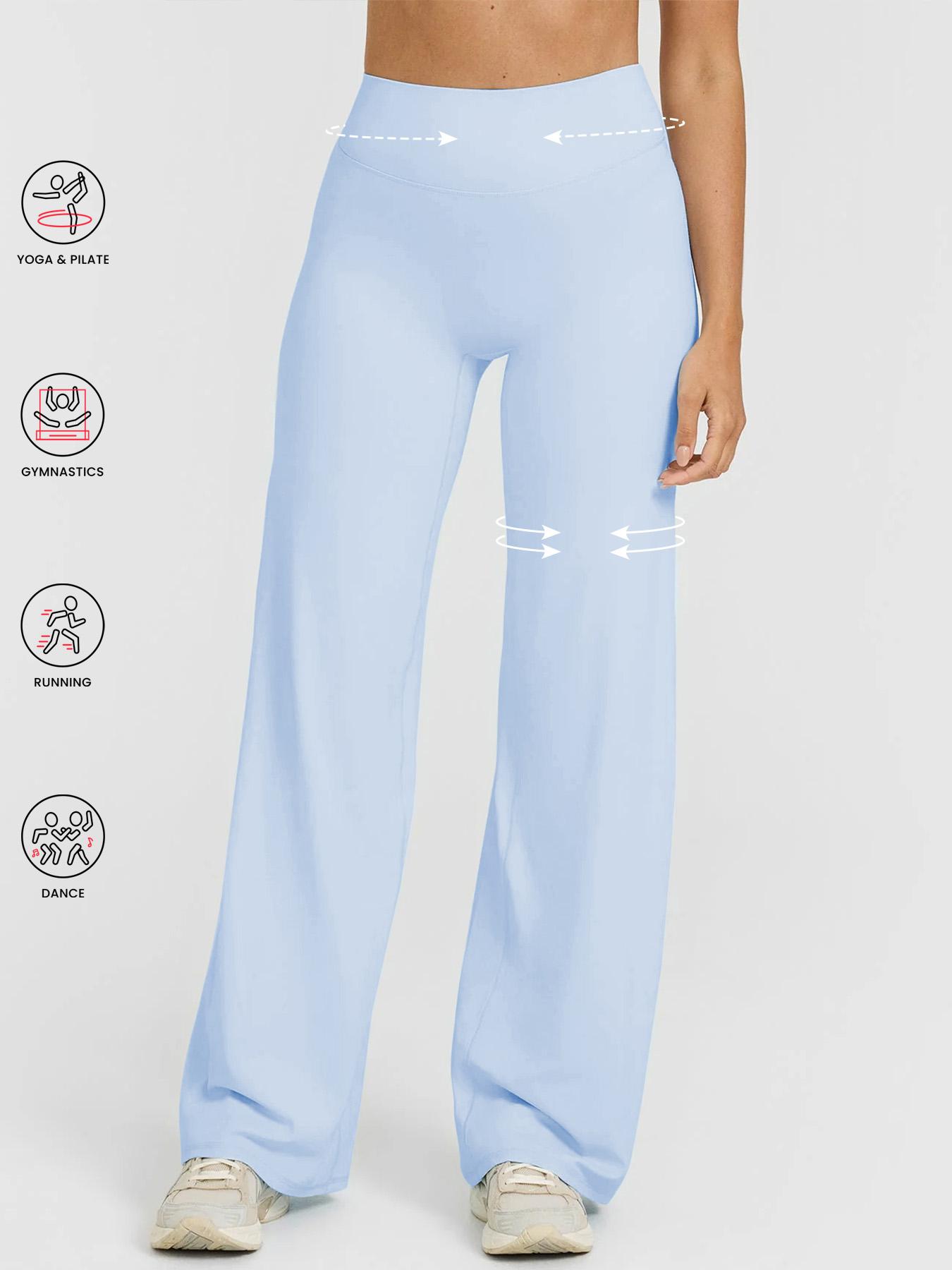 Women's High Waist Straight Leg Pants, Loose Soft Yoga Wide Leggings, Pilates Running Fitness High Waist Straight Leg Pants, Solid Color Leggings