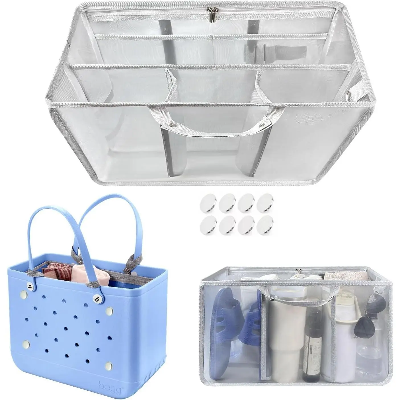 Beach Bag Organizer Inserts for X Large Bogg Bag Accessories, Original XL Lightweight Mesh Insert Divider Pouch, Organizing Rubber Tote Bags, Save Storage Space (Gray)