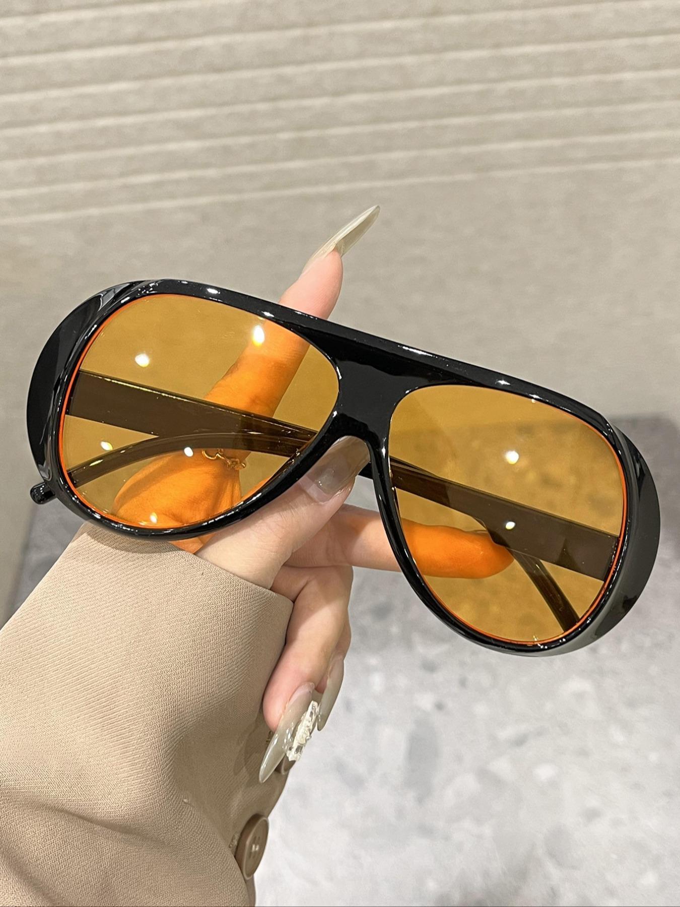 Fashionable Large Frame Decorative Lens Pc Material Glasses Set, Casual Protective Eyewear, All Seasons Wear
